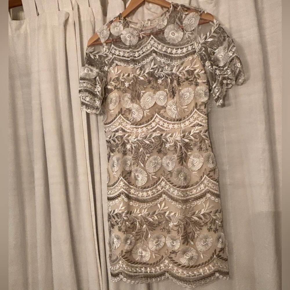 NWT White and Silver Embroidered Dress